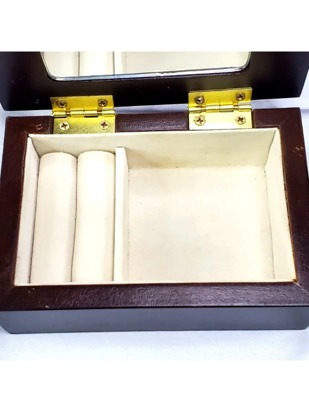 Mahogany Wooden Jewelry Box Floral Marquetry Inly with Mirror 5x3.25 inches